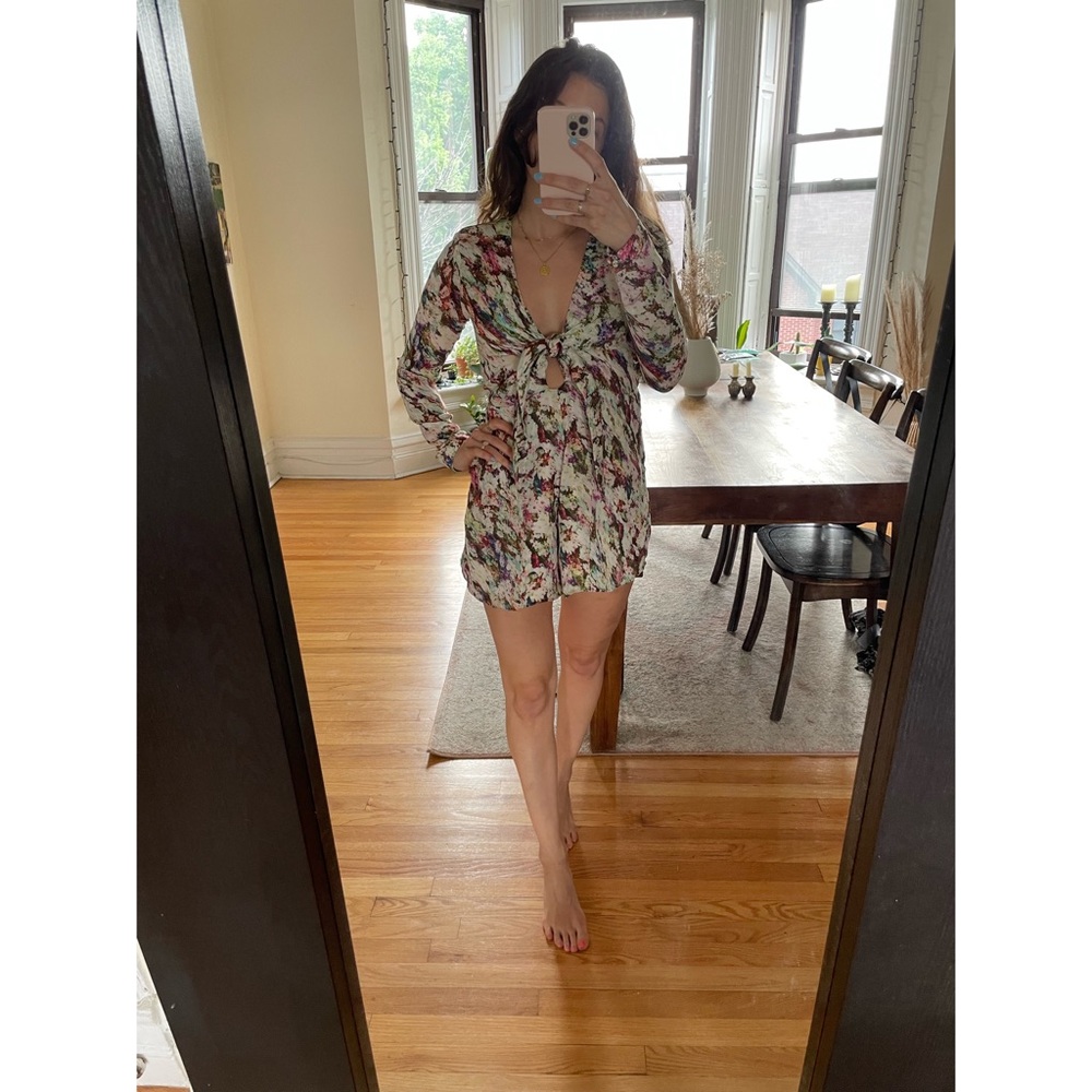 GUESS Floral Romper with Tie Front